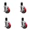 Service Caster 4'' Red Poly Swivel 1-3/4'' Expanding Stem Caster Set with Brake, 4PK SCC-EX20S414-PPUB-RED-TLB-134-4 - alternate 1